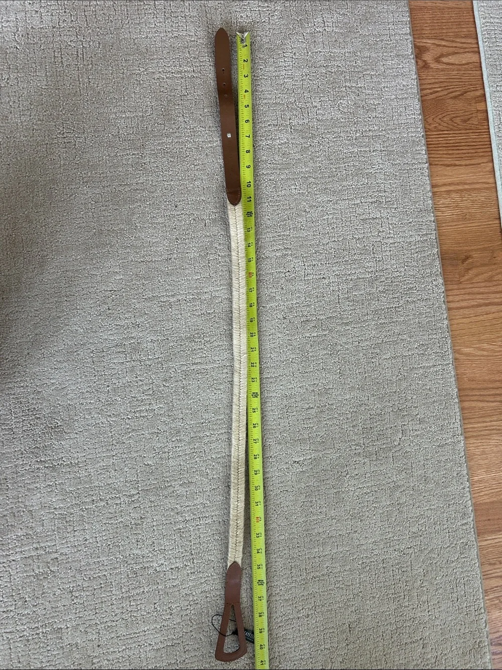 Lafayette 148 New York Natural Straw Belt with Brown Leather Trim